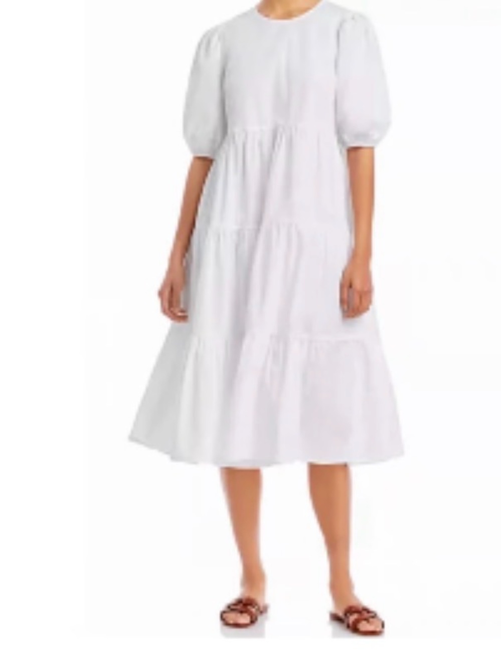 White Puff-Sleeve Tiered Midi Dress by Aqua 100% cotton Sz Small